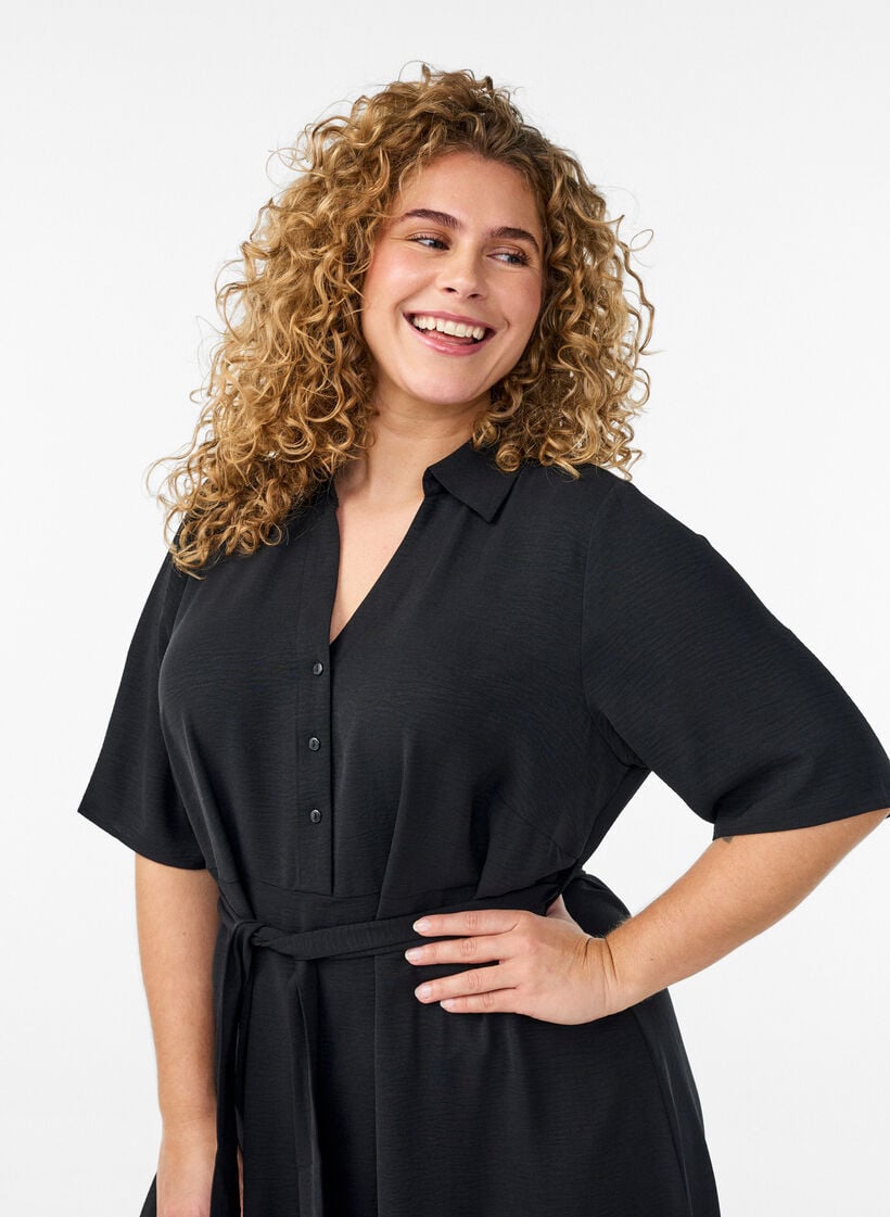 Midi-paitamekko solmittavalla vy&ouml;ll&auml;, Musta, Model image number 2