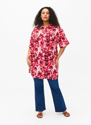 Pitkä paita, jossa on all-over-kuviointi, Pink AOP Flower, Model image number 2