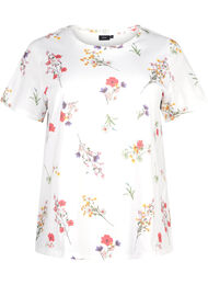 Kukkakuvioitu T-paita luomupuuvillaa, Bright W. AOP Flower