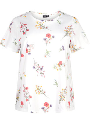 Kukkakuvioitu T-paita luomupuuvillaa, Bright W. AOP Flower, Packshot image number 0