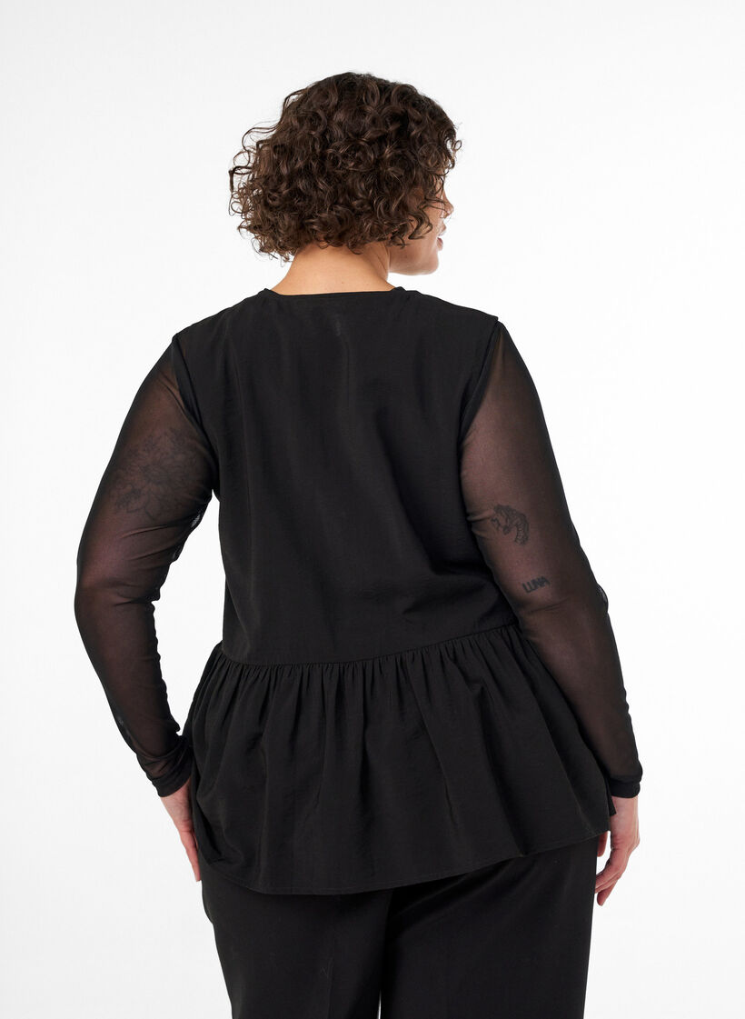 Hihaton peplum-pusero koristenapeilla, Musta, Model image number 2
