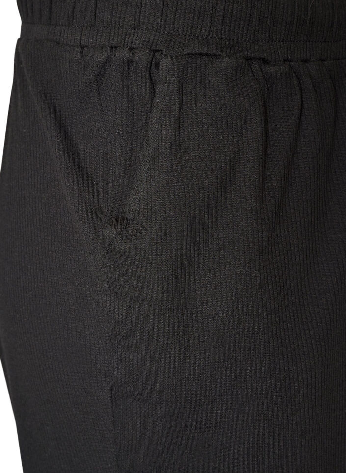 Ribatut pyjamahousut suorilla lahkeilla, Musta, Packshot image number 3