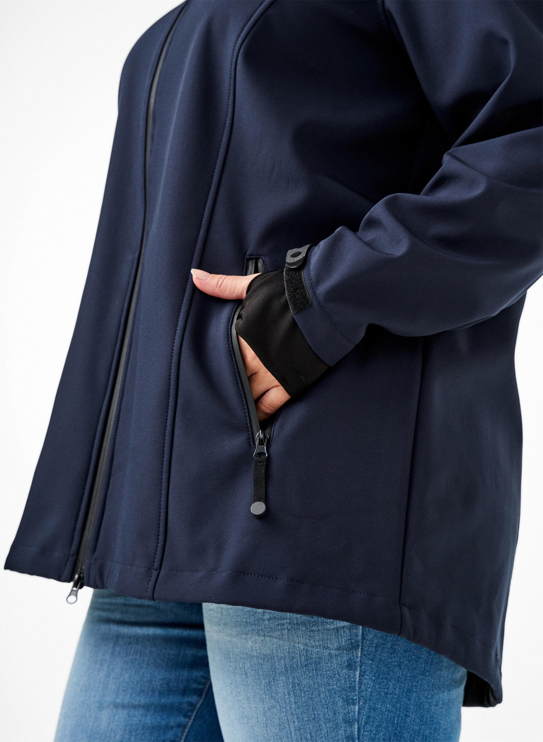 ZizziLyhyt softshell-takki irroitettavalla hupulla, Sininen, Model image number 3