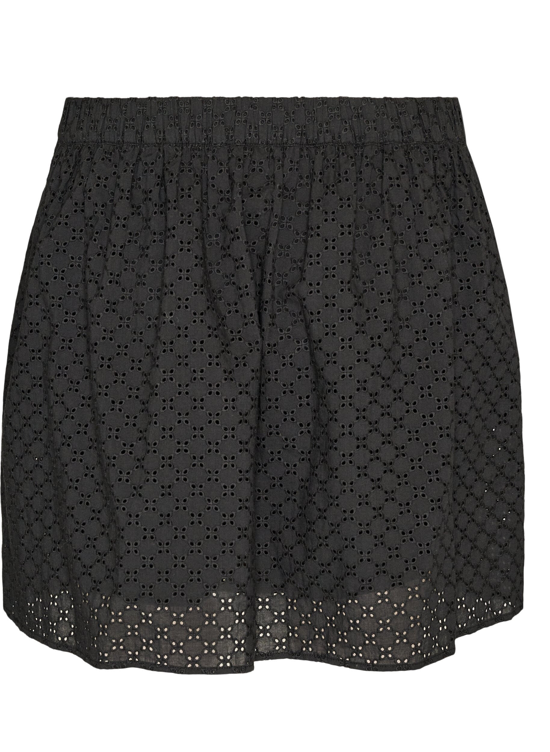 ZizziLyhyt hame broderie anglaise -koristelulla ja joustavalla vy&ouml;t&auml;r&ouml;ll&auml;, Musta, Packshot image number 1