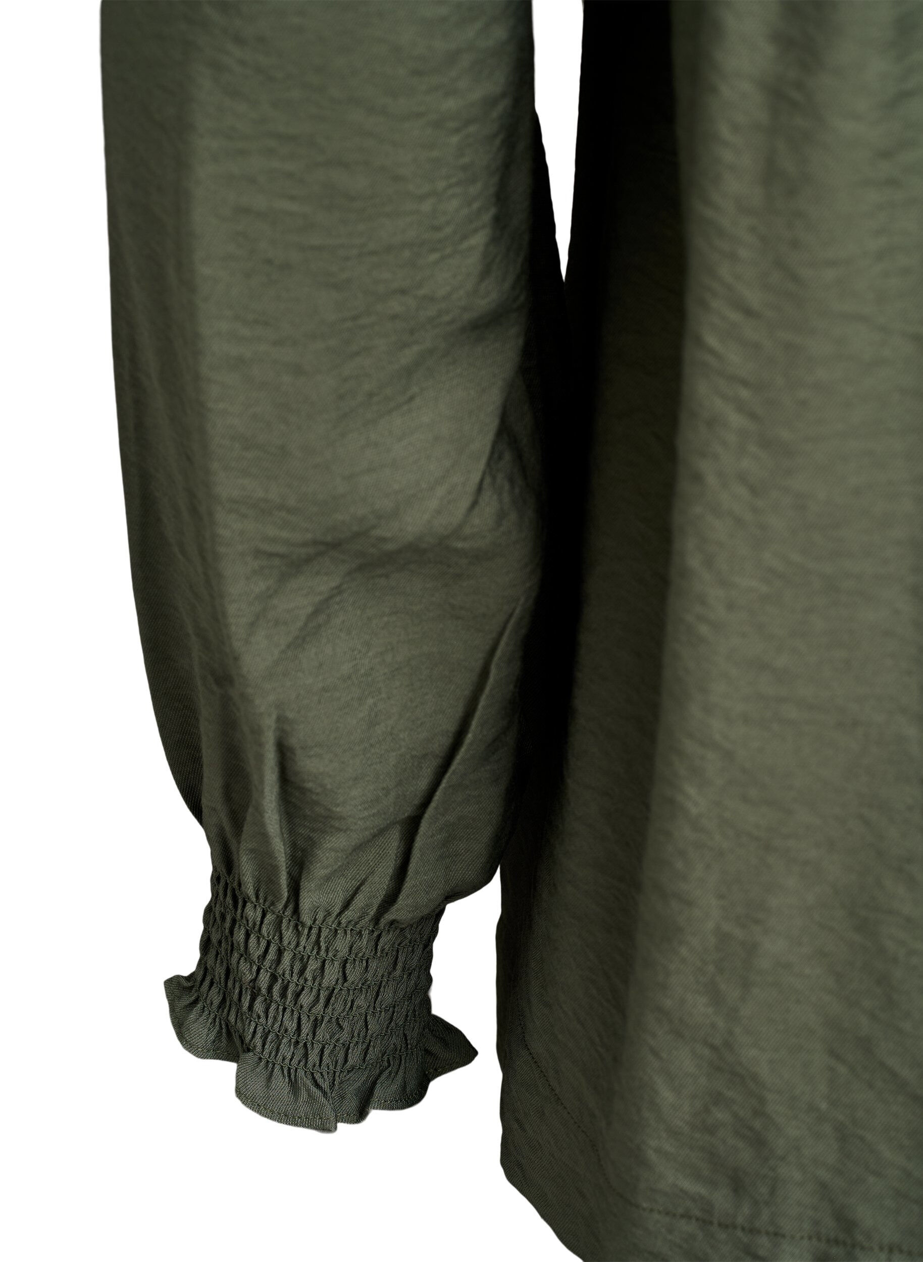 Zizzi Viskoosipusero smock-yksityiskohdilla ja rypyill&auml;, Vihre&auml;, Packshot image number 3