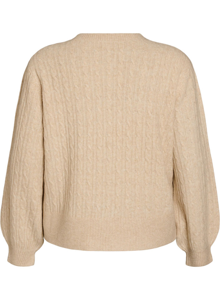 Palmikkoneuletakki helmikaarinapeilla, Beige, Packshot image number 1