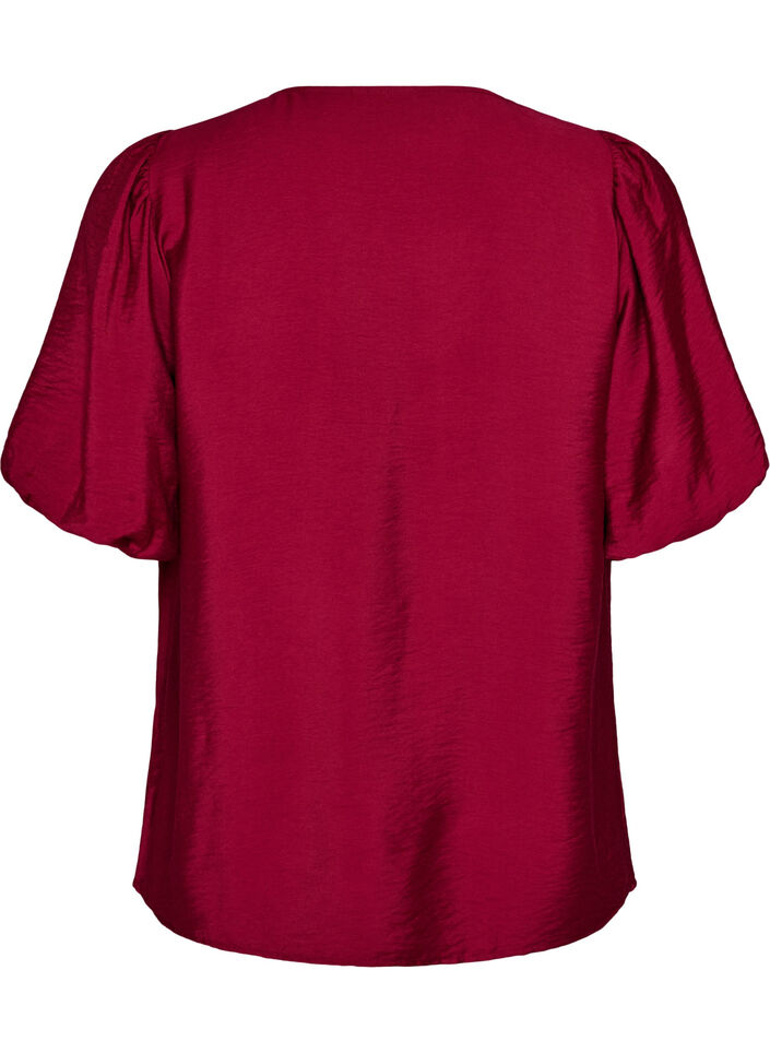 Pusero pallohihoilla ja V-p&auml;&auml;ntiell&auml;, Punainen, Packshot image number 1