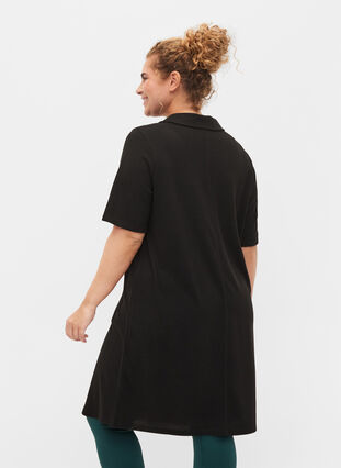 Lyhythihainen mekko kauluksella ja vetoketjulla, Black, Model image number 1