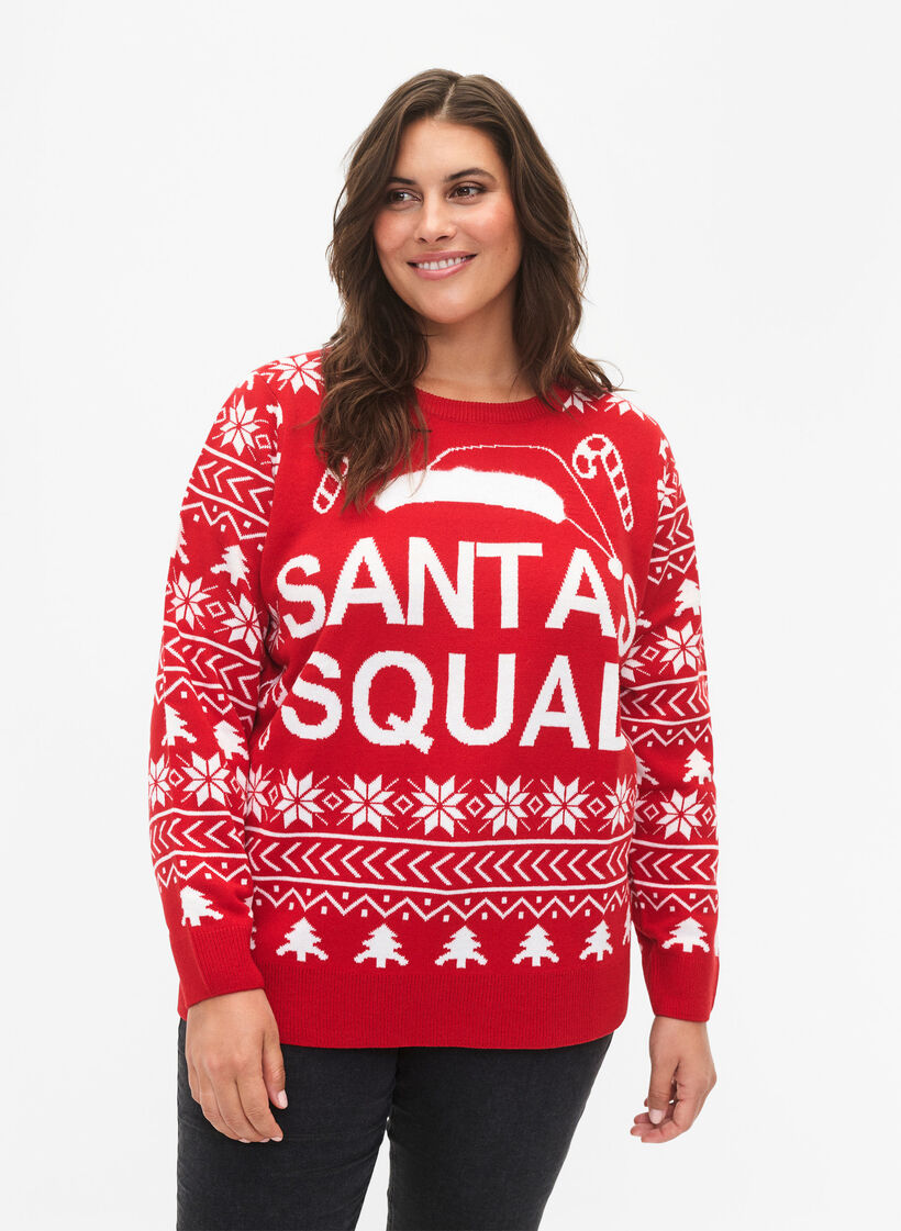 Pusero, jossa on jouluinen kuvio, Tango Red, Model image number 0