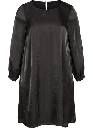 Kiiltävä mekko pitkillä puhvihihoilla, Black, Packshot image number 0