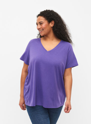 Lyhythihainen t-paita v-pääntiellä, Ultra Violet, Model image number 0