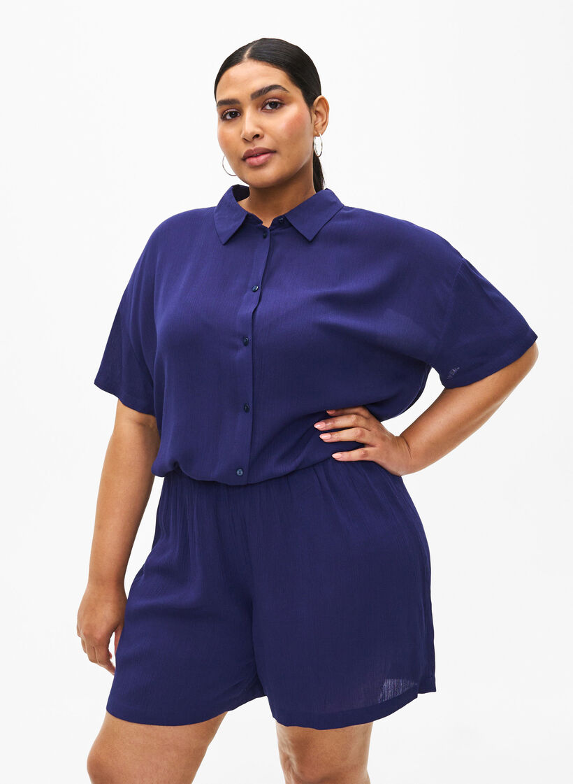 Korkeavyötäröiset viskoosishortsit, Medieval Blue, Model image number 0