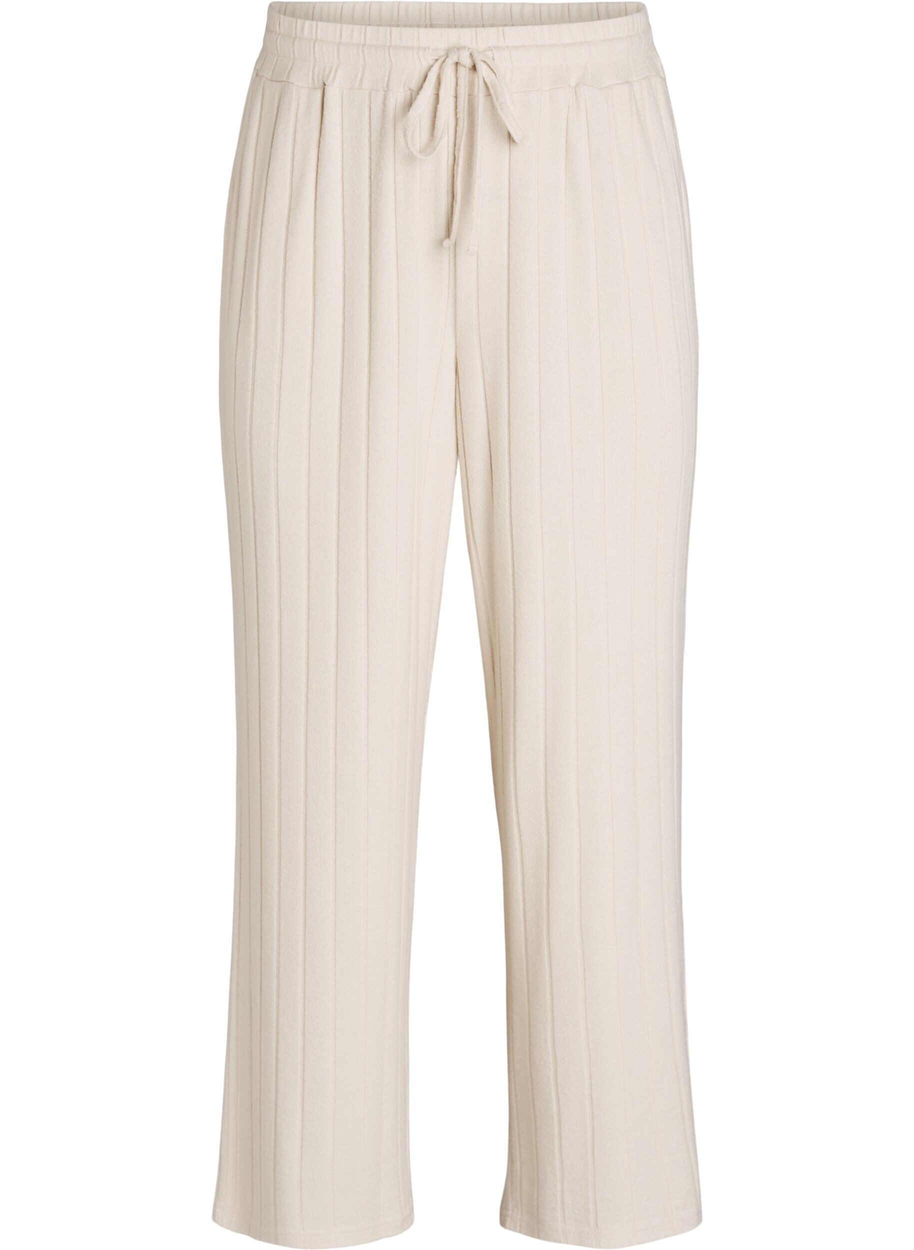 Ribatut jersey-loungehousut korkealla vy&ouml;t&auml;r&ouml;ll&auml;