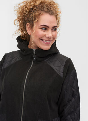 Sporttinen fleecetakki hupulla ja taskuilla, Black, Model image number 2