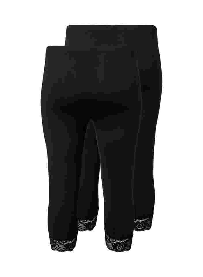 2 kpl 3/4-pituisia leggingsejä pitsikantilla, Black / Black, Packshot image number 1