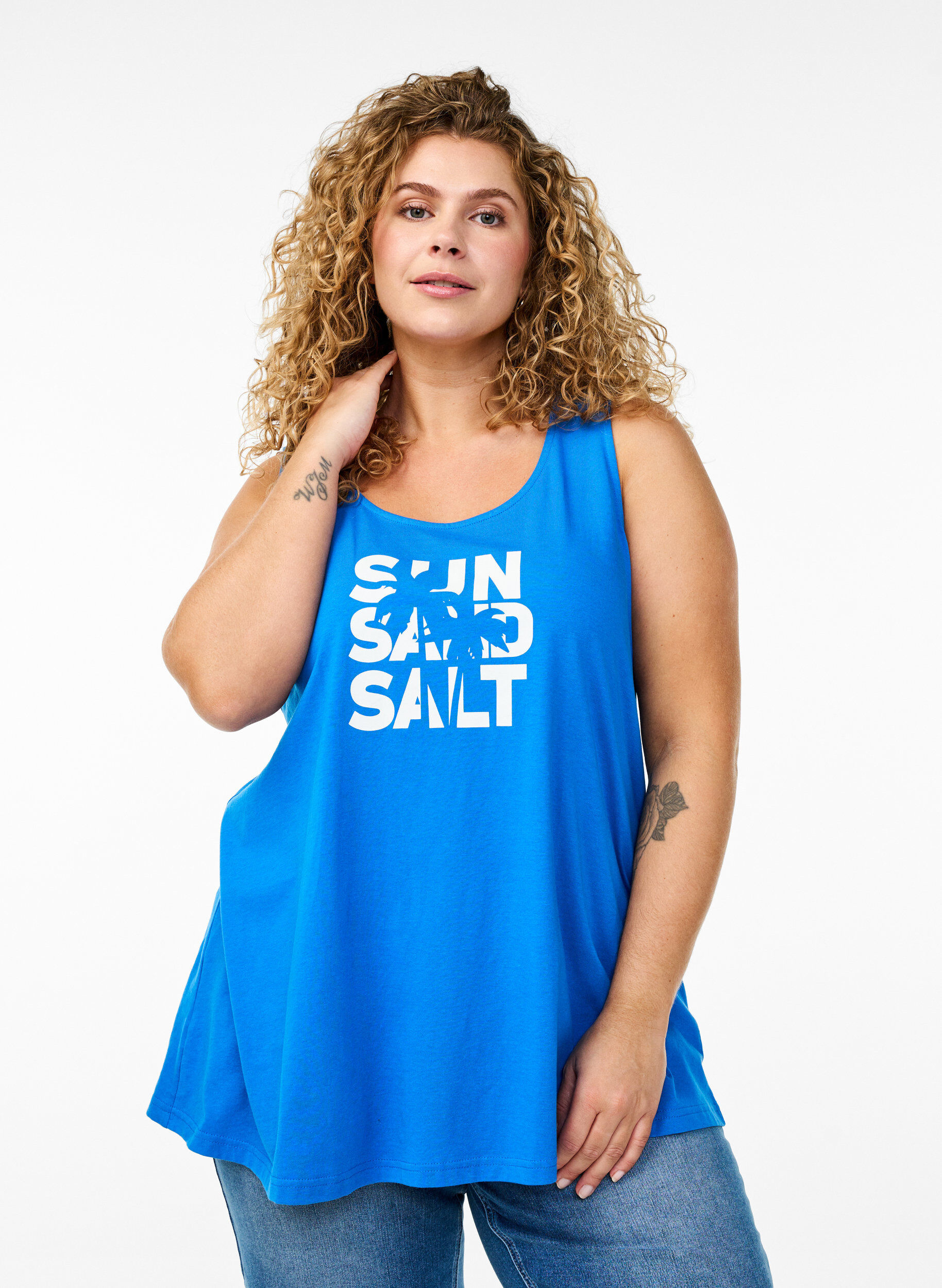 Zizzi Puuvillatoppi A-mallissa, Sininen, Model image number 0