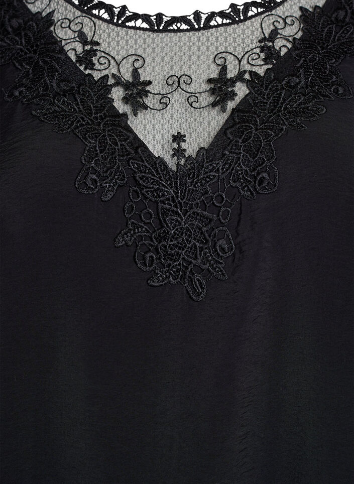 3/4-hihaiset pusero pitsiyksityiskohdilla, Musta, Packshot image number 2