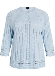 Neulepusero eyelet-kirjailulla ja 3/4-hihoilla, Sininen