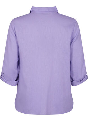 Puuvilla-pellavasekoitteinen paitapusero, jossa on napitus, Lavender, Packshot image number 1