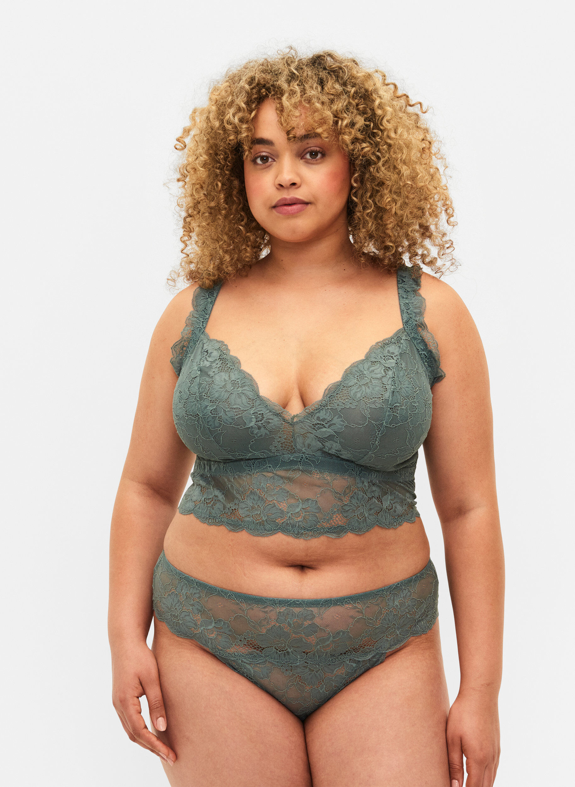 Zizzi Pitsinen bralette ilman kaaritukea, Balsam Green Ass, Model image number 2