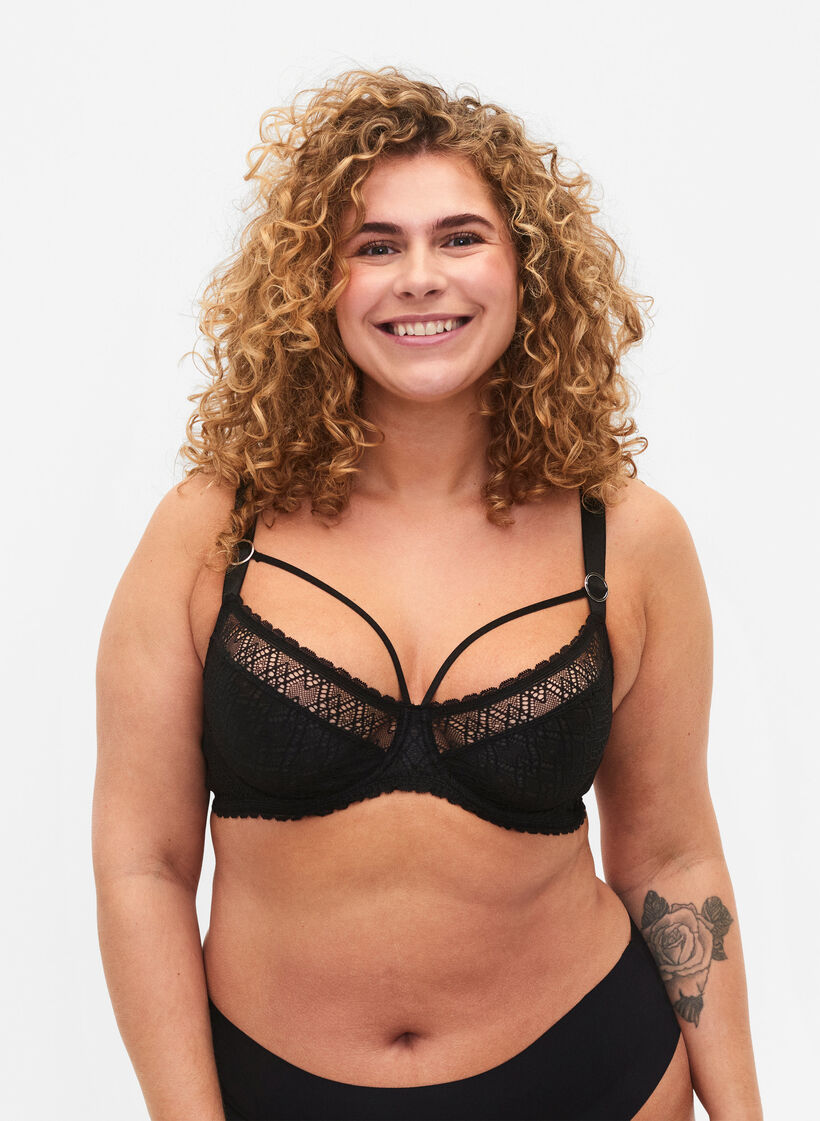 Pitsiset balconette-rintaliivit nauhayksityiskohdalla, Musta, Model image number 0