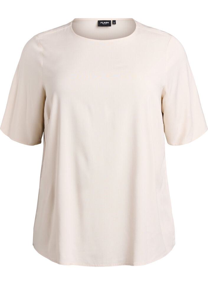 Lyhythihainen kudottu pusero, jossa on py&ouml;re&auml; p&auml;&auml;ntie, Beige, Packshot image number 0