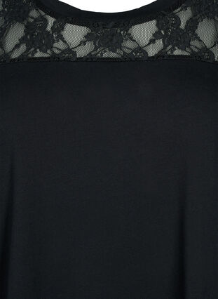 Lyhythihainen puuvillainen t-paita pitsillä, Black, Packshot image number 2
