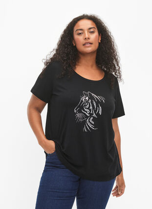 Puuvillainen T-paita kuviolla, Black w. Lion, Model image number 0