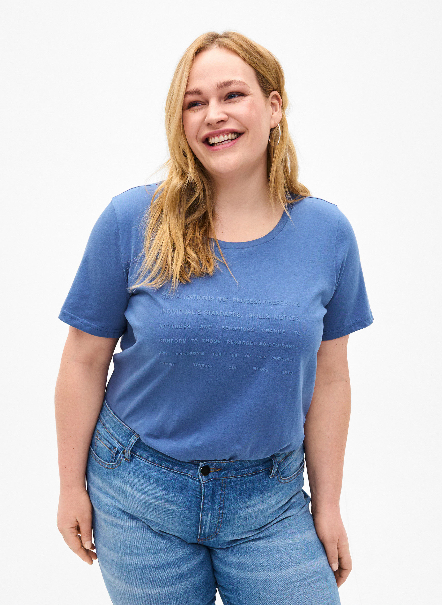 Zizzi T-paita, jossa on teksti&auml;, Moonlight B. W.Navy, Model image number 0