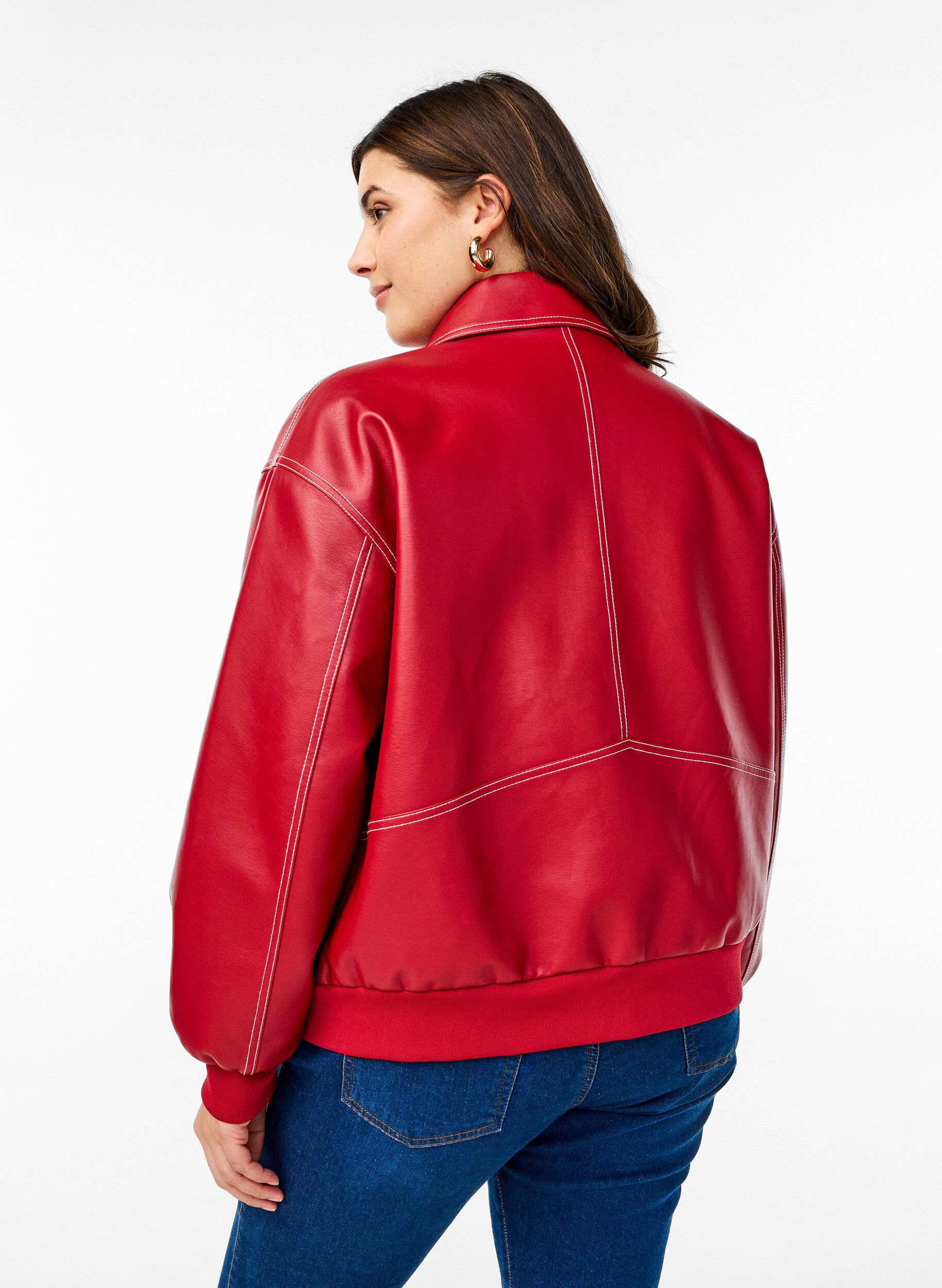 Zizzi Keinonahkainen bomber-takki, Rhythmic Red, Model image number 1