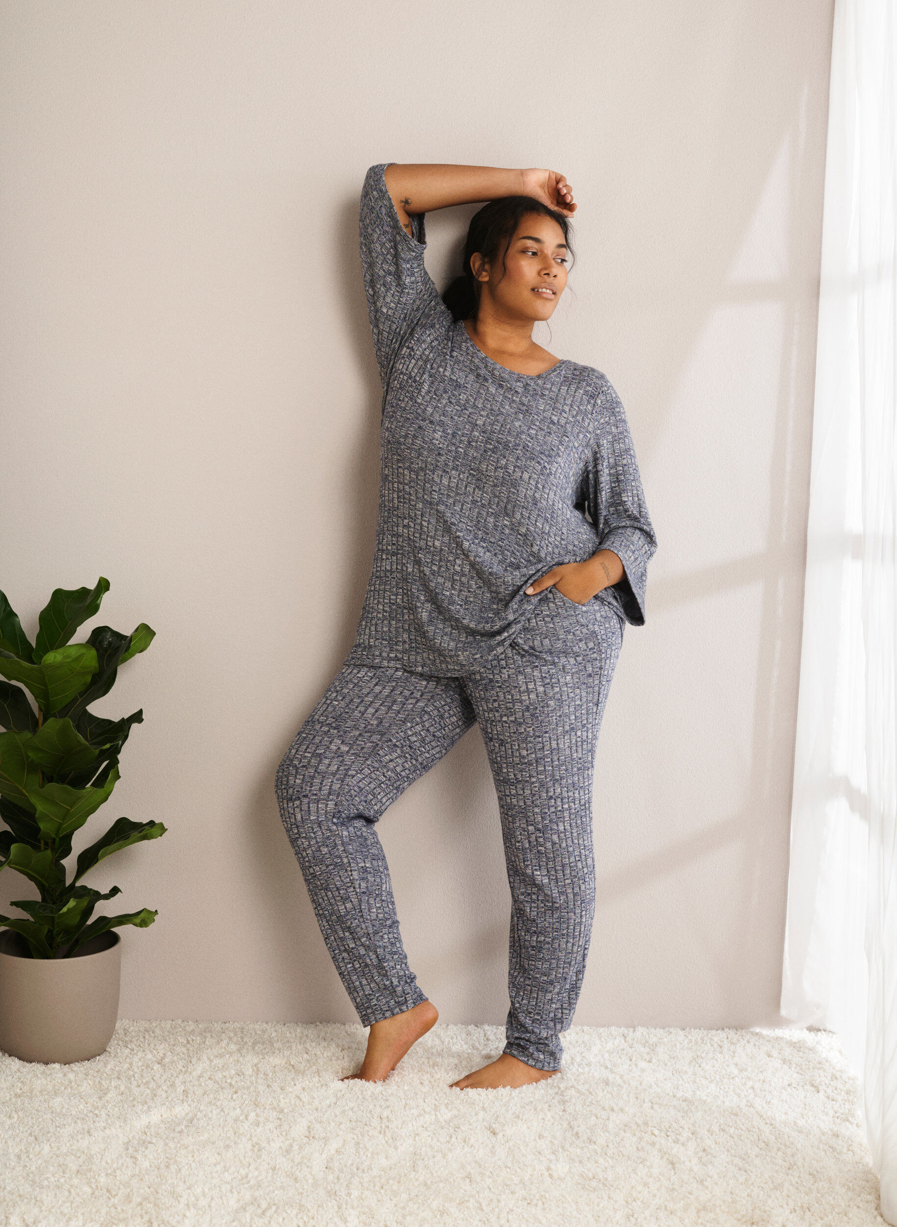 Zizzi Melangepusero py&ouml;re&auml;ll&auml; kaula-aukolla ja 3/4-hihoilla, Dress Blues Mel., Image image number 0