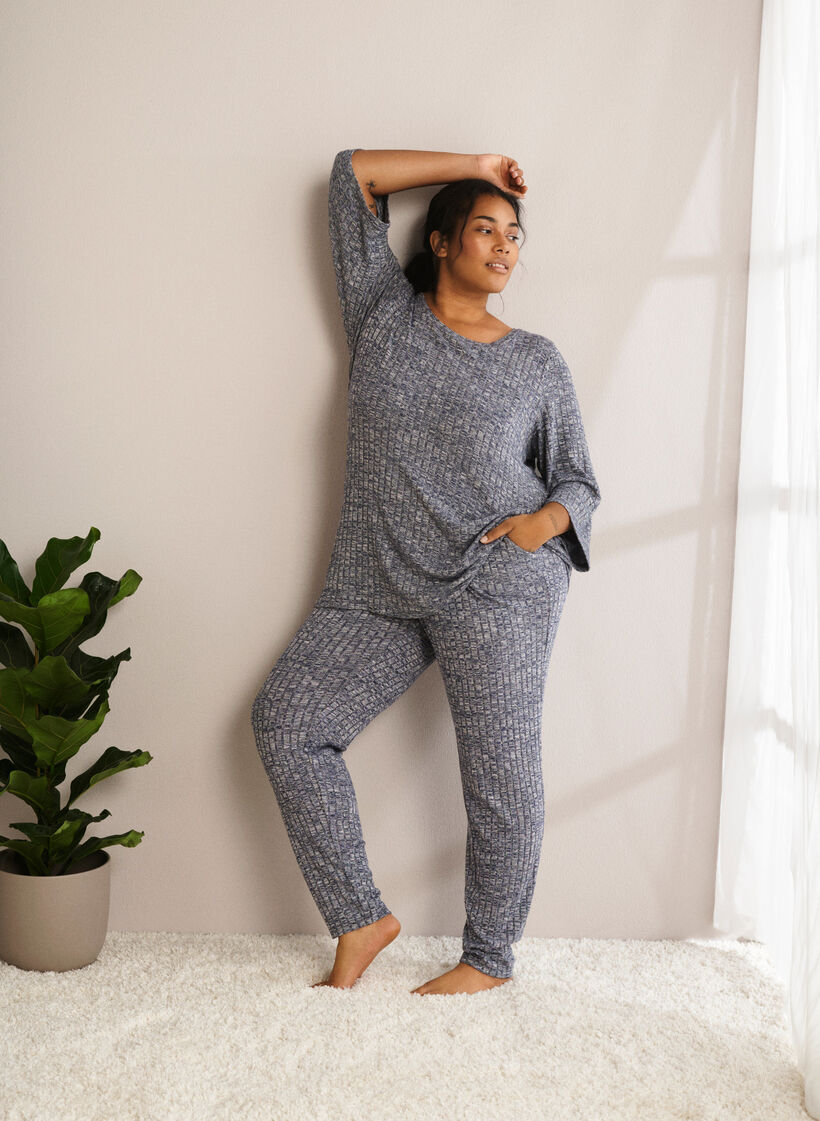 Melangepusero pyöreällä kaula-aukolla ja 3/4-hihoilla, Dress Blues Mel., Image image number 0