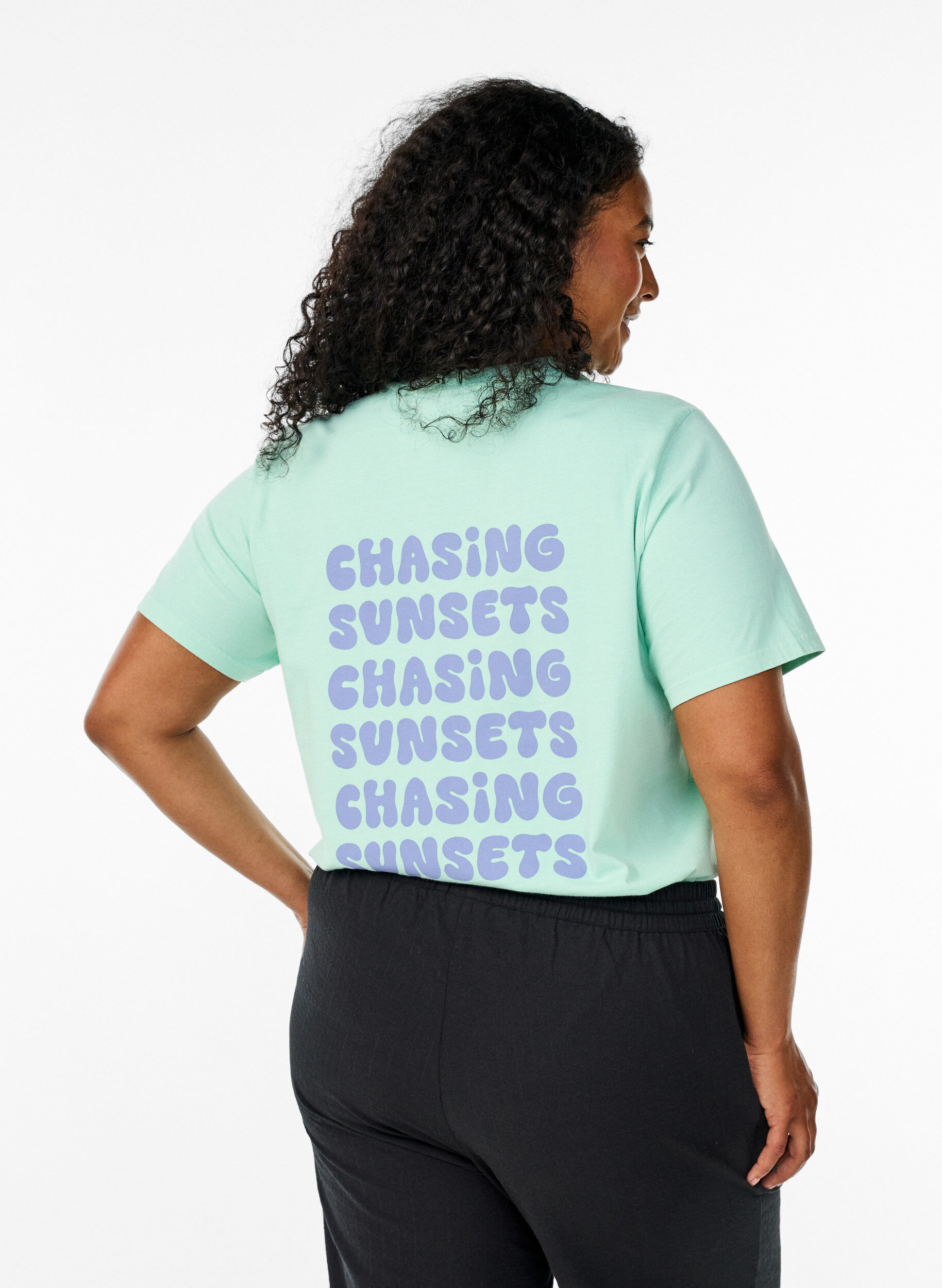 Zizzi Luomupuuvillainen t-paita selk&auml;printill&auml;, Vihre&auml;, Model image number 2