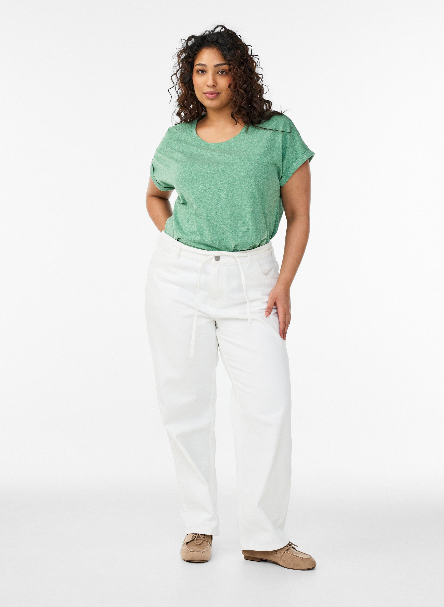 Zizzi Meleerattu t-paita lyhyill&auml; hihoilla, Vihre&auml;, Model image number 1