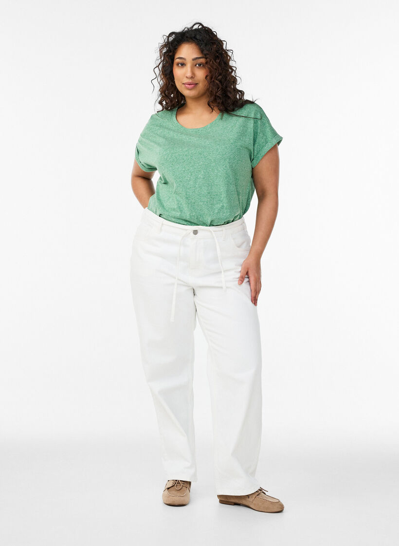 Meleerattu t-paita lyhyill&auml; hihoilla, Vihre&auml;, Model