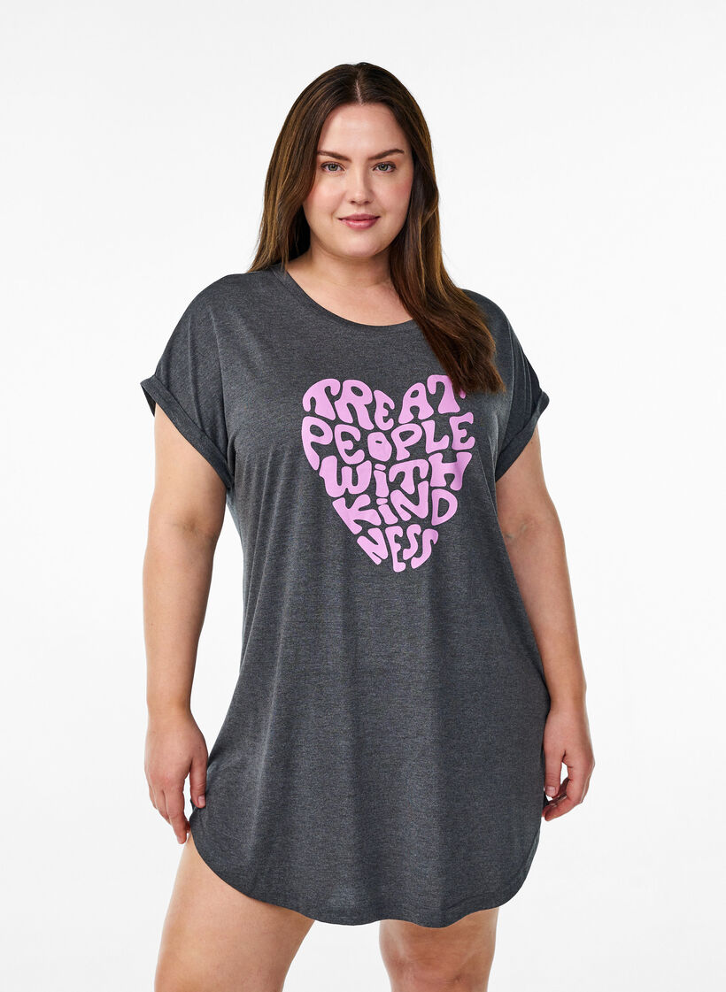 Lyhythihainen y&ouml;paita tekstipainatuksella, Musta, Model image number 0