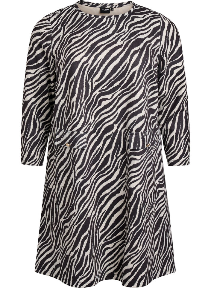 Lyhyt A-linjainen mekko 7/8-hihoilla, Musta, Packshot image number 0