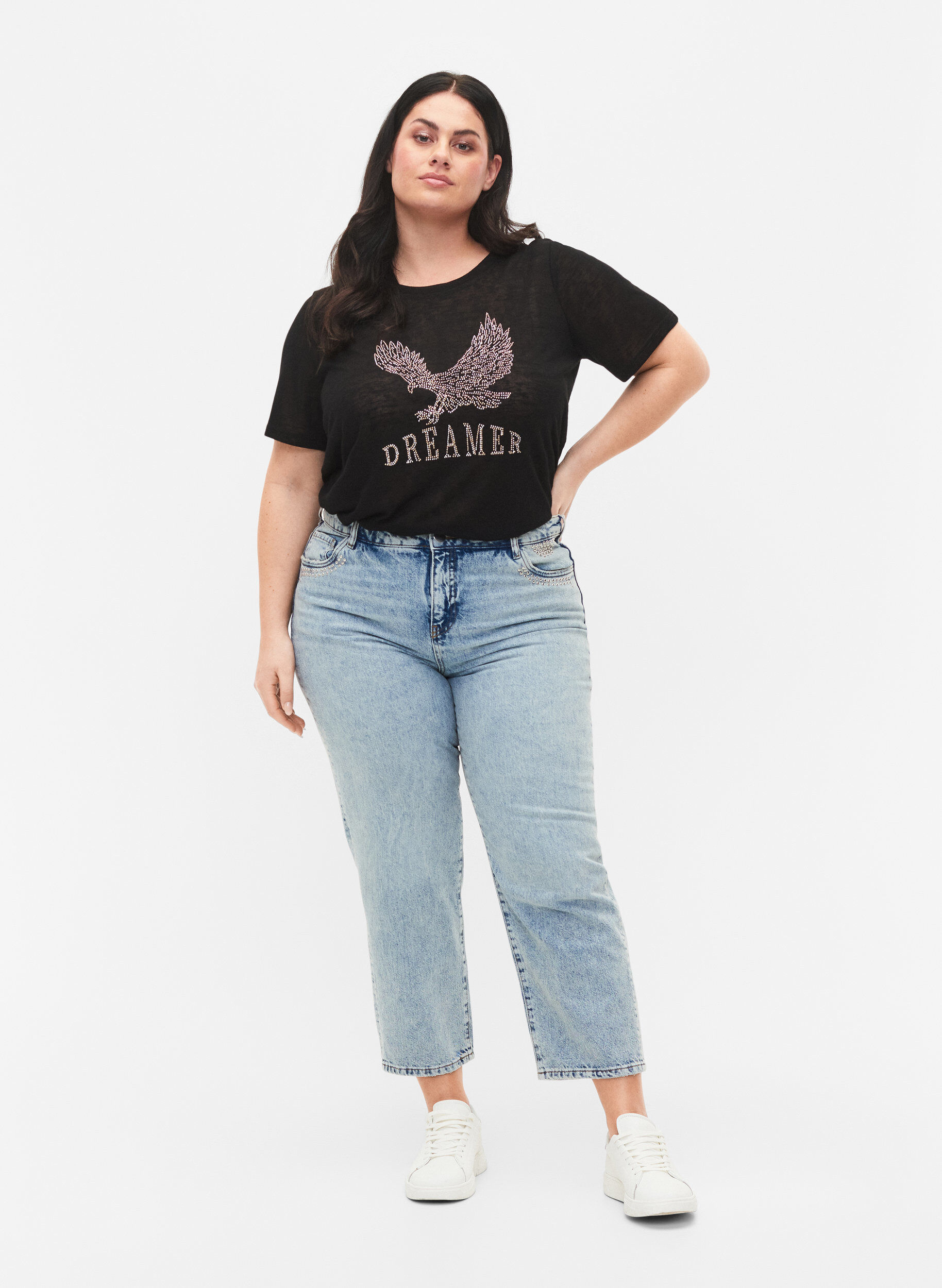 Zizzi Kropatut Vera-farkut niiteill&auml;, Light blue denim, Model image number 0