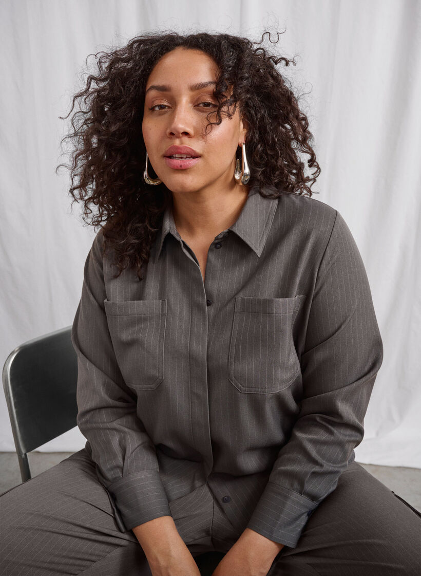 Raidallinen kauluspaita rintataskuilla, Dark Shadow Pin St., Image image number 0