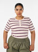 Raitakuosinen ribattu T-paita nappiyksityiskohdalla, Violetti, Model image number 0