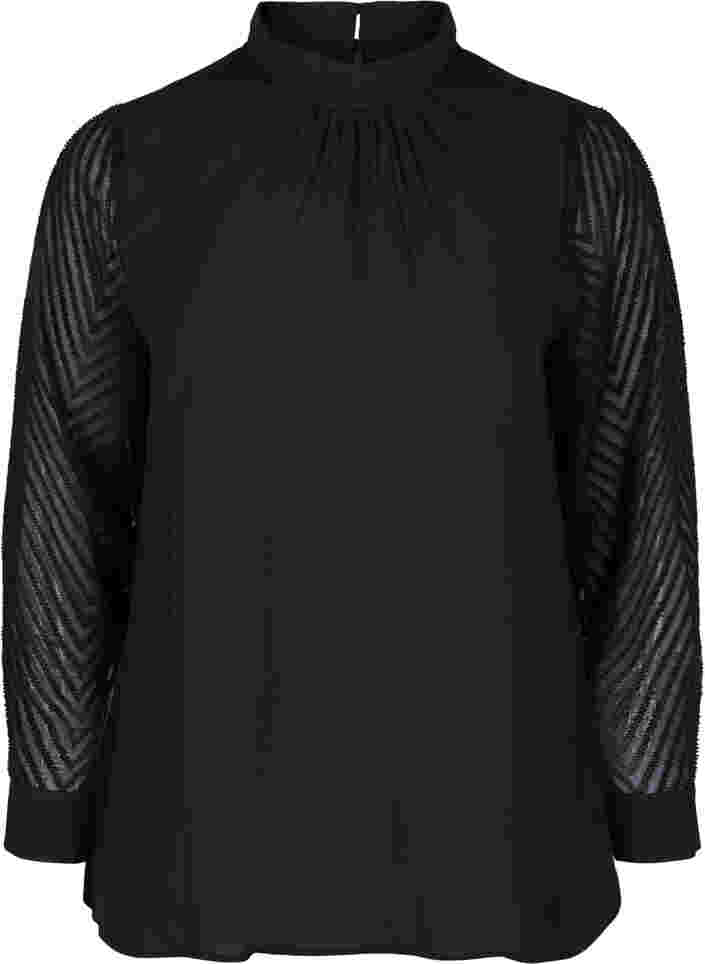 Korkeakauluksinen pusero pitkillä läpinäkyvillä ihoilla, Black, Packshot image number 0