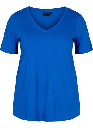 T-paita ekologisesta puuvillasta v-aukolla, Princess Blue, Packshot image number 0