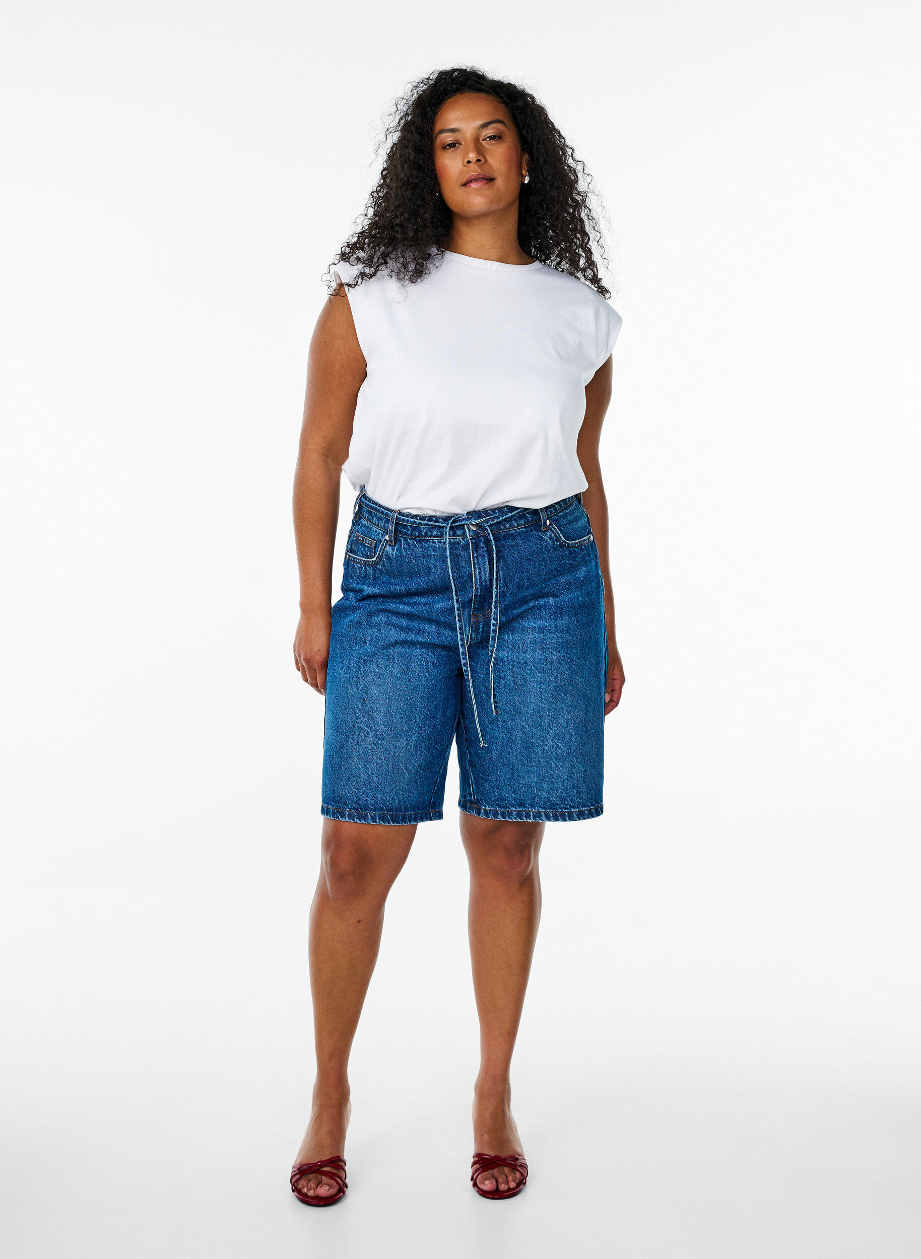 Zizzi Hihaton trikoopusero, jossa on olkatoppaukset., Valkoinen, Model image number 1