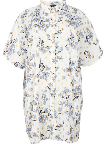 Pitkä paita kukkakuosilla, White Flower/Gold, Packshot image number 0