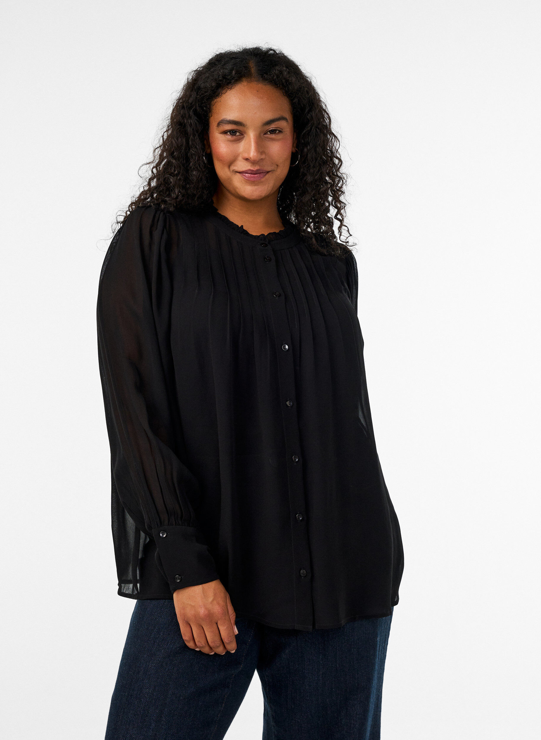 Viskoosipusero r&ouml;yhel&ouml;kauluksella, Musta, Model