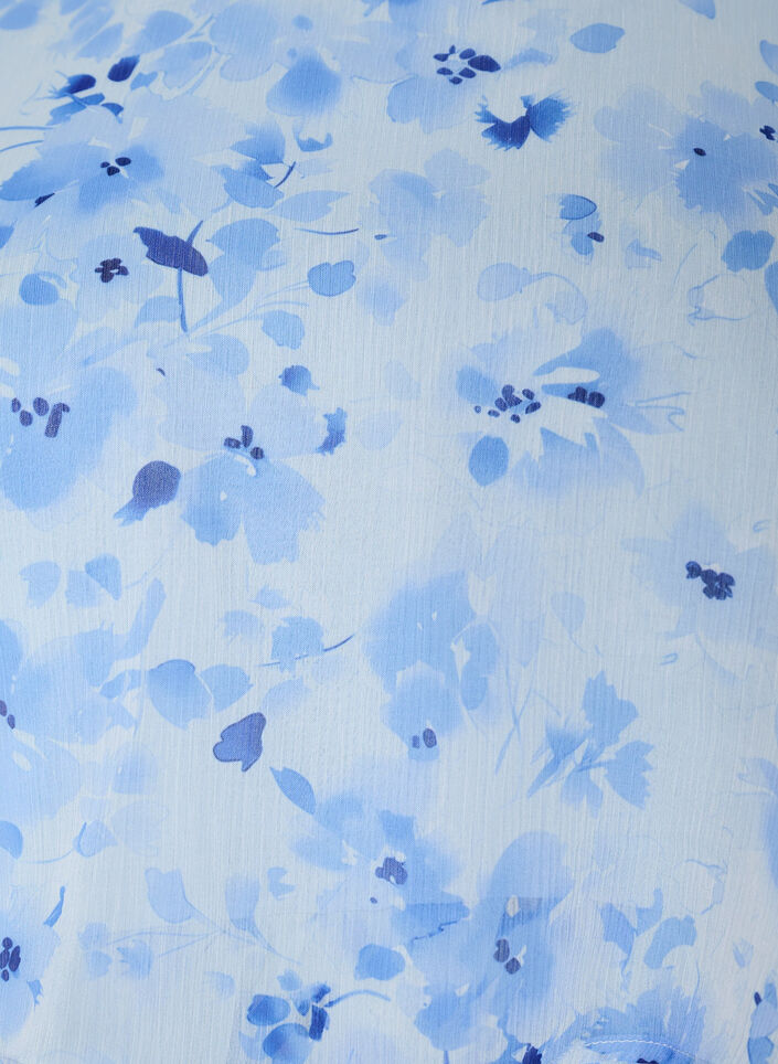 Lyhyt sifonkimainen mekko kukkaprintill&auml; ja r&ouml;yhel&ouml;kerroksilla, Sininen, Packshot image number 2