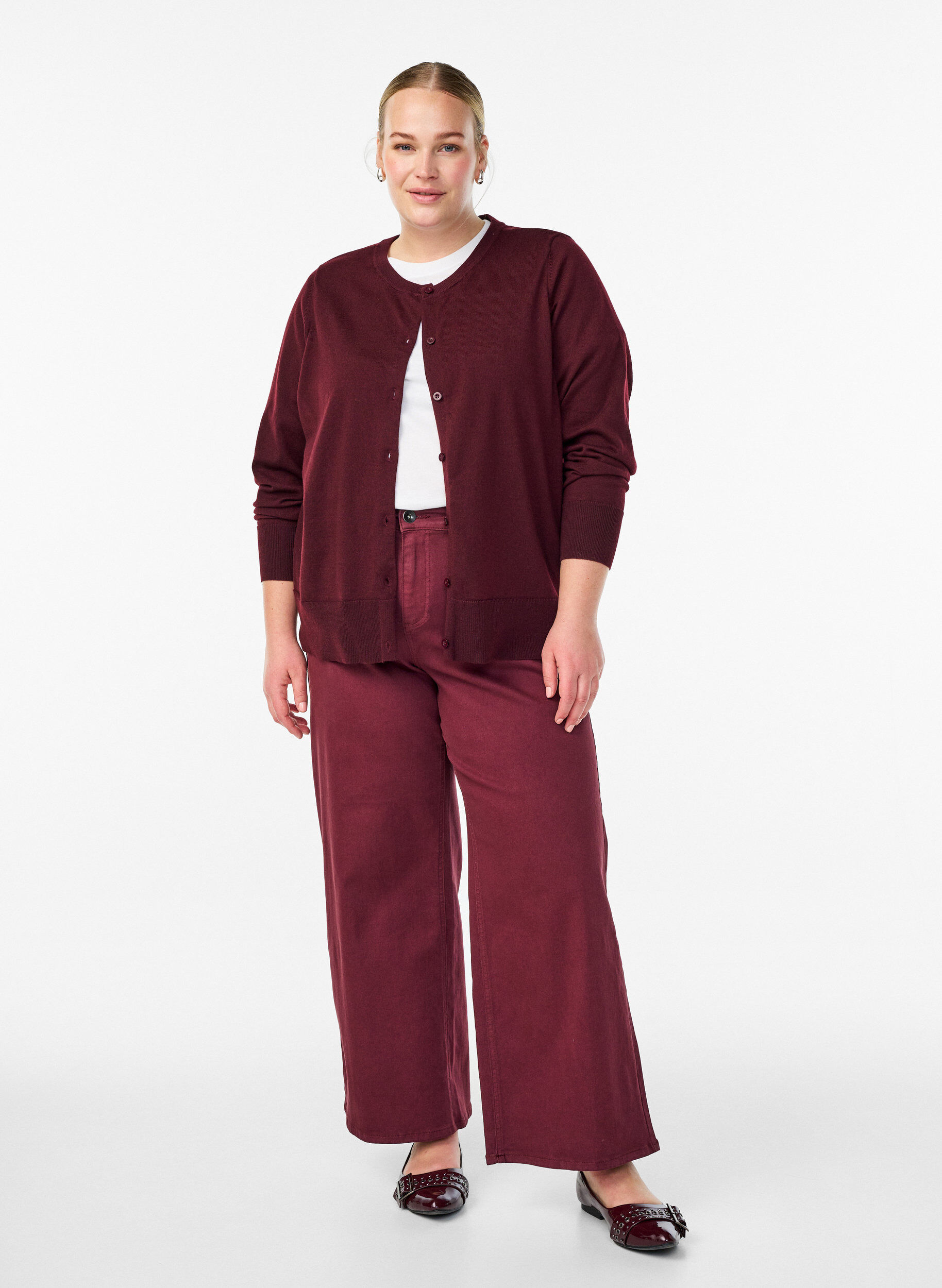 ZizziHienoneulottu neuletakki py&ouml;re&auml;ll&auml; p&auml;&auml;ntiell&auml;, Punainen, Model image number 1