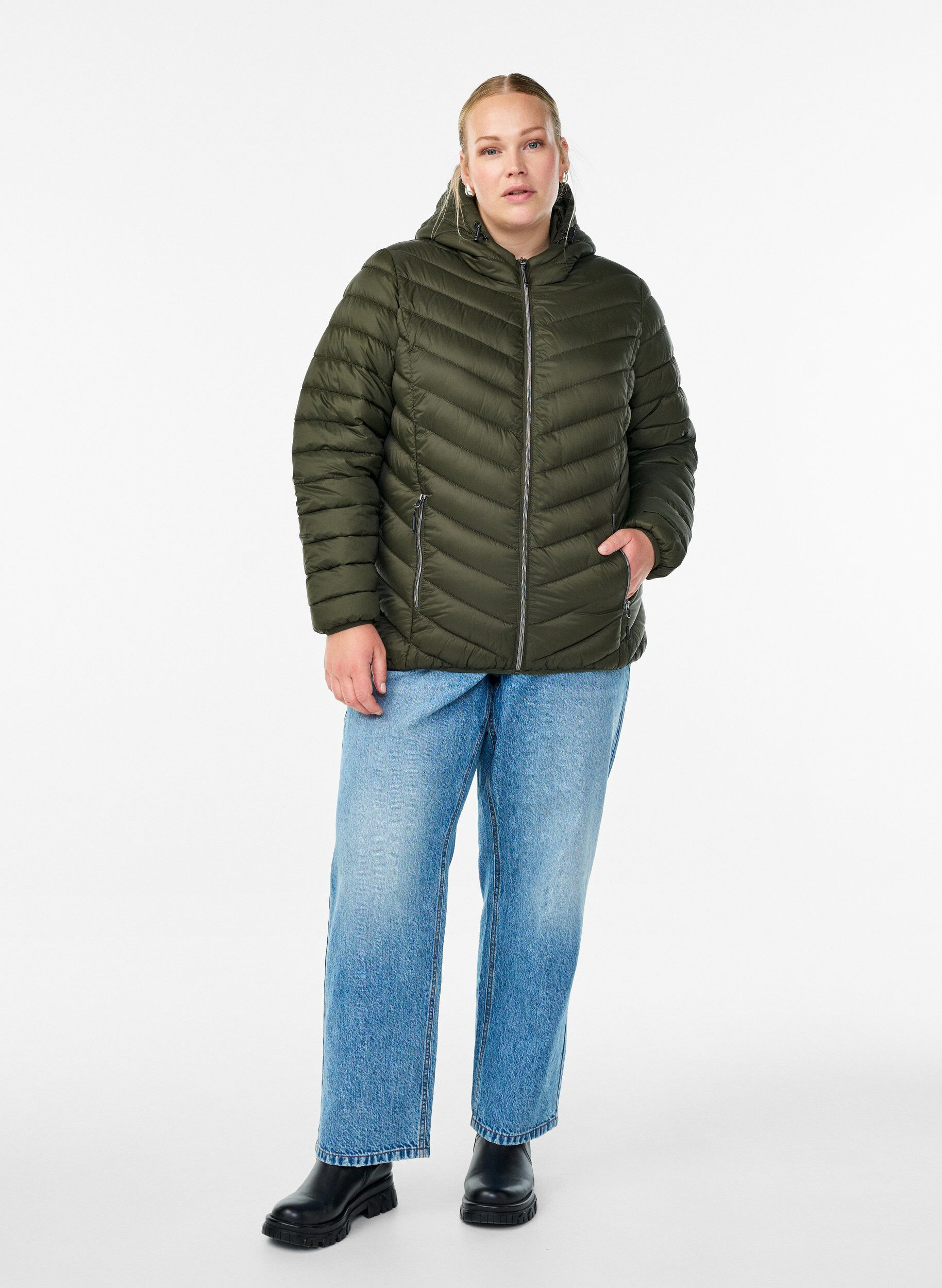ZizziKevyt takki hupulla, Vihre&auml;, Model image number 1