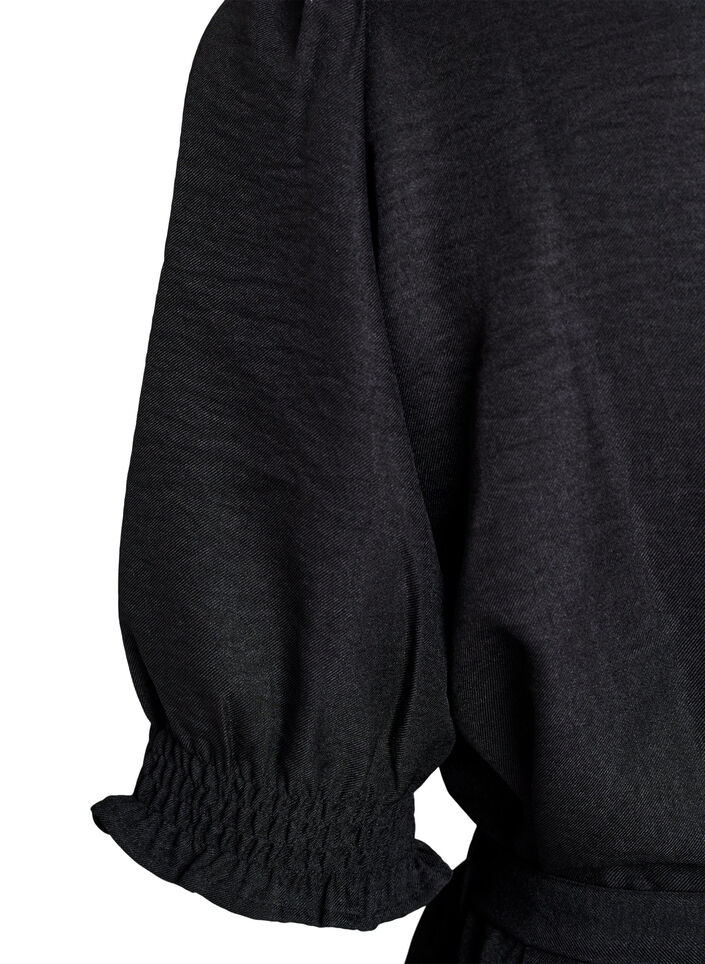 Polvipituinen paitamekko, jossa solmittava vyö, Musta, Packshot image number 3