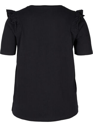 Lyhythihainen puuvillainen t-paita röyhelöllä, Black, Packshot image number 1